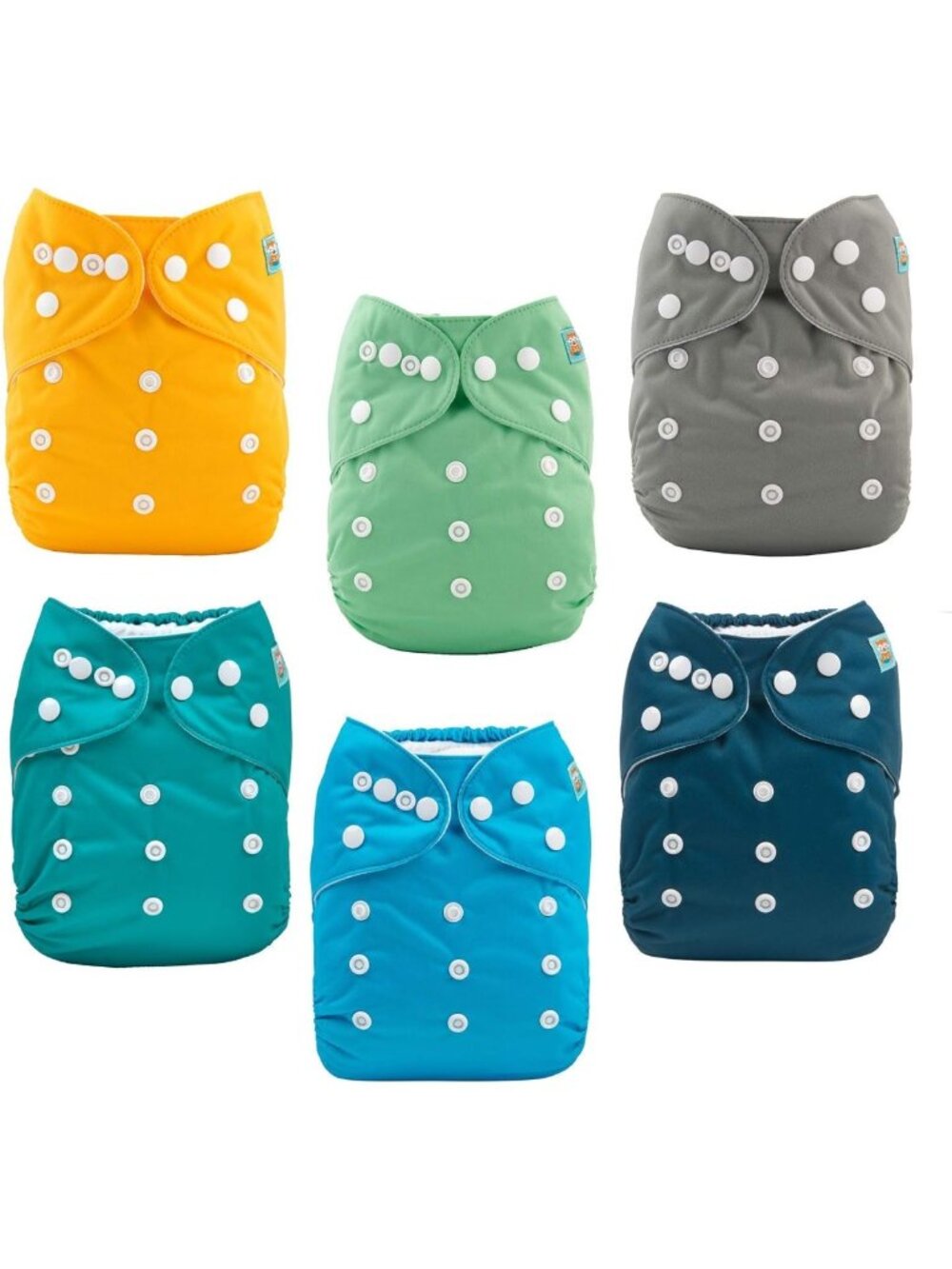 6 Pack Adjustable Cloth Diapers with 12 Inserts - Washable, Reusable, One Size